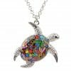 Collier Tortue Femme Plaqué Or 18 Carats - Pendentif 25mm Avec Zirconium Multicolore - Chaîne 42cm - Bijou Symbolique